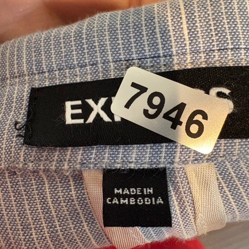 Linen Blend Blazer 44R Blue Striped Slim Fit Casual Jacket Express Lightweight - Picture 15 of 15